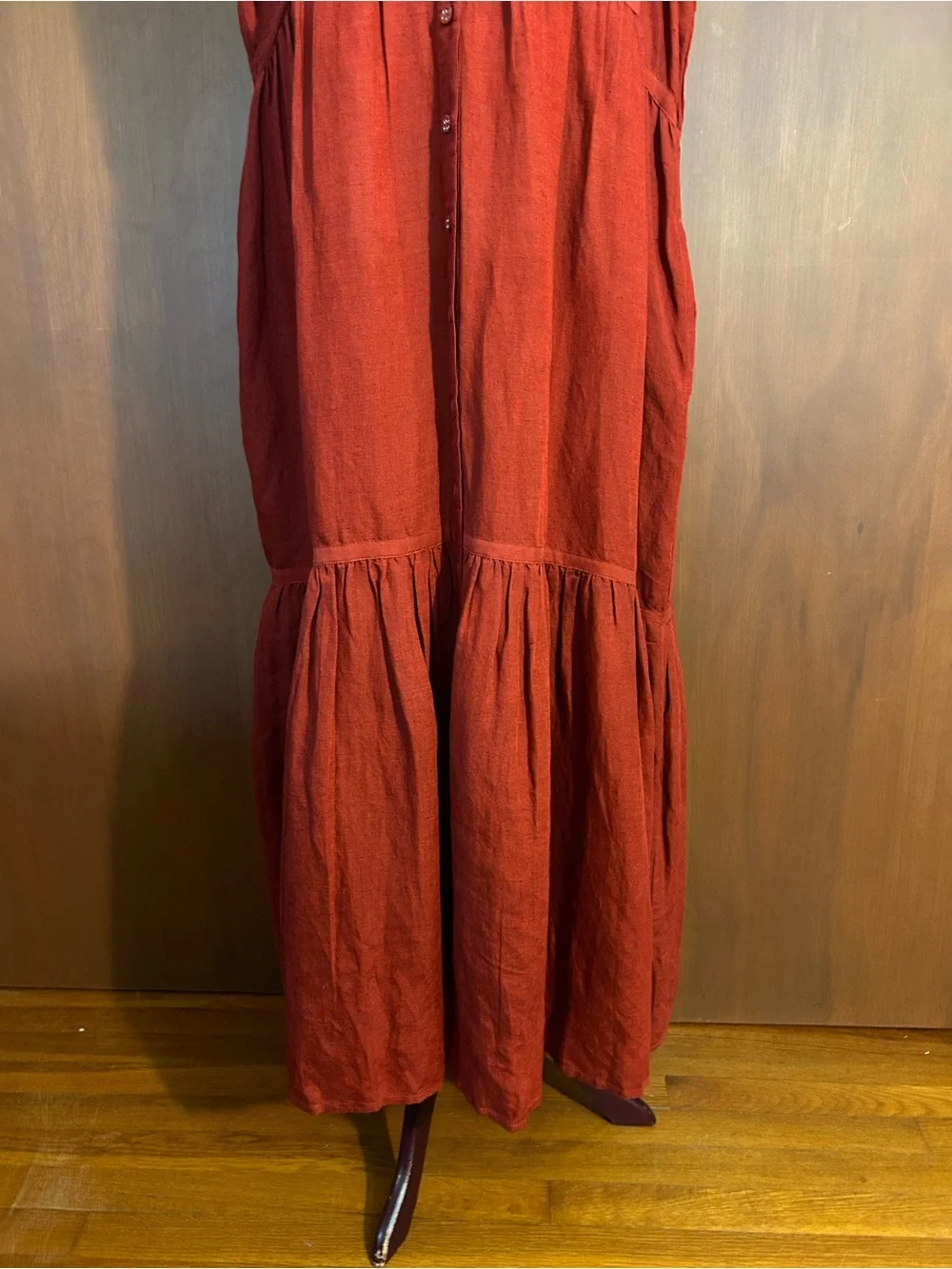 NWOT Sundance Sleeveless linen blend Rust Tiered Maxi Dress - Picture 9 of 9